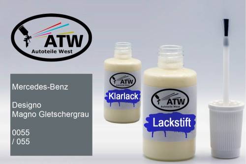 Mercedes-Benz, Designo Magno Gletschergrau, 0055 / 055: 20ml Lackstift + 20ml Klarlack - Set, von ATW Autoteile West.